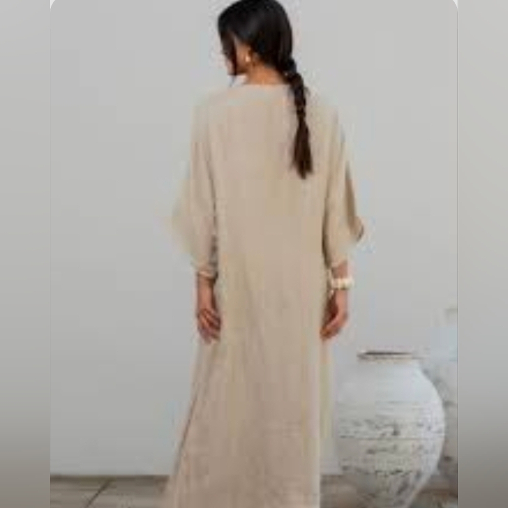 Becasa Mia 100% Linen Caftan In Brown, Small